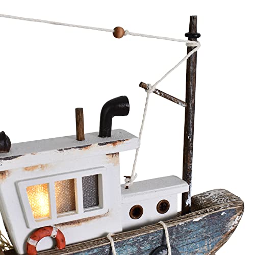 Rustic Wood Sailboat Decor with LED Lights, Nautical Tabletop Ornament