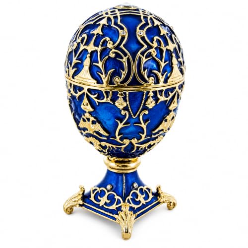BestPysanky 1912 Tsarevich Royal Easter Egg Gold Plated Pewter Hand Painted Gift Box