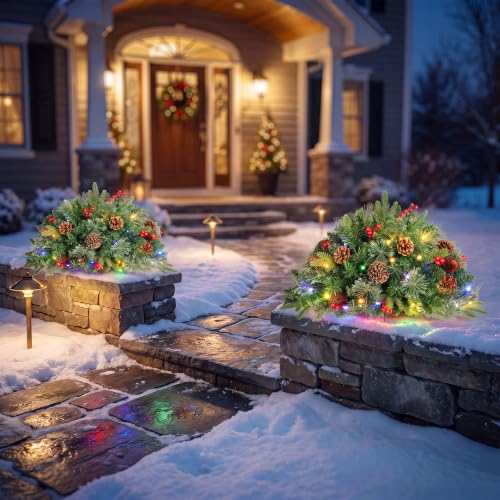 OasisCraft 18 Inch Outdoor Frosted Christmas Tree with Multicolor LED Lights - 1ft 6in Variant