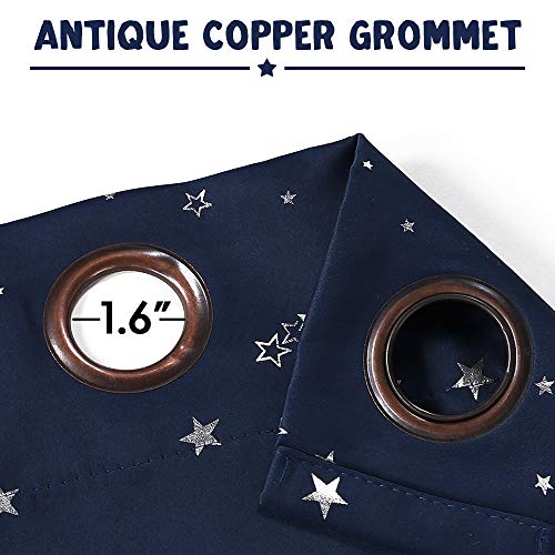 Blackout Star Print Kids Curtains, Thermal Insulated Window Drapes, 52x84