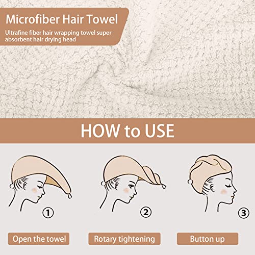 CZZXI 3 Pack Microfiber Hair Towels for Women - Quick Dry, Frizz-Free, Soft Hair Wraps in Beige, Khaki, Grey