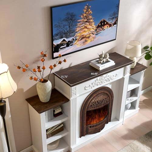 Tall Electric Fireplace TV Stand with Mantel and Storage Shelves