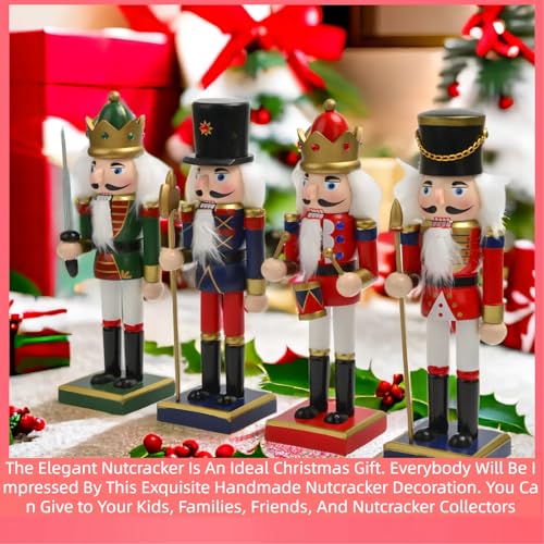 ENLAYER 4PCS 15 Inch Wooden Nutcracker Christmas Decorations - Festive Hand-Painted Collectible Set, Winter Table & Fireplace Decor (Variant: 15in-a4)