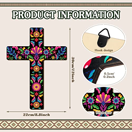 Mexican Floral Cross Wall Decor, 2 Pcs Hand Painted Wooden Wall Art