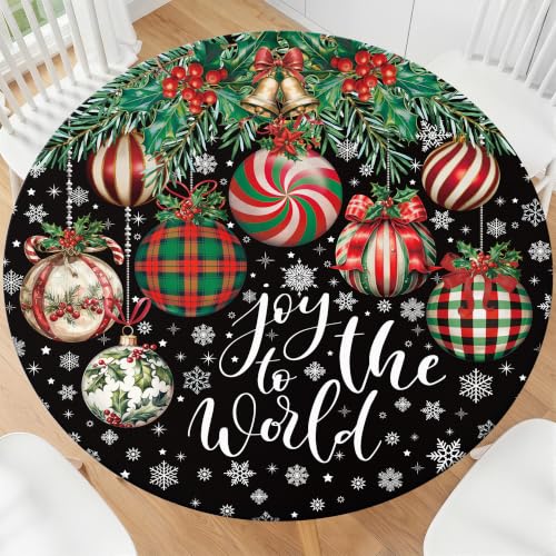 Casuru Black Round Fitted Christmas Tablecloth 44 Inch Waterproof Holiday Decor