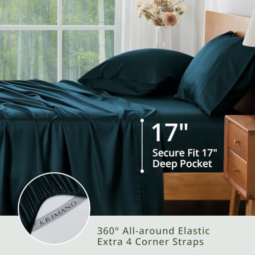 KRIMANO Navy Blue Queen Bamboo Viscose Cooling Sheet Set - 4pcs