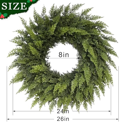 24-Inch Artificial Cedar Christmas Wreath for Front Door & Holiday Decor