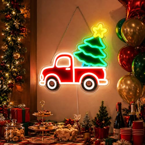 Christmas Truck LED Neon Sign - Holiday Wall Decor with Xmas Tree