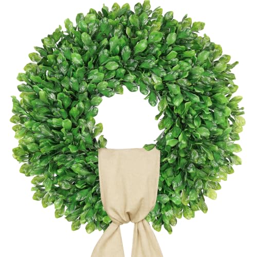 20-Inch Artificial Boxwood Wreath - UV Protected Greenery for Front Door