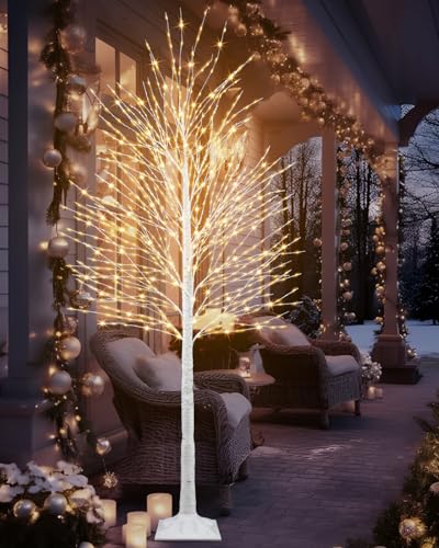 Miyukyee 7ft LED Lighted Birch Tree for Christmas & Holiday Decor