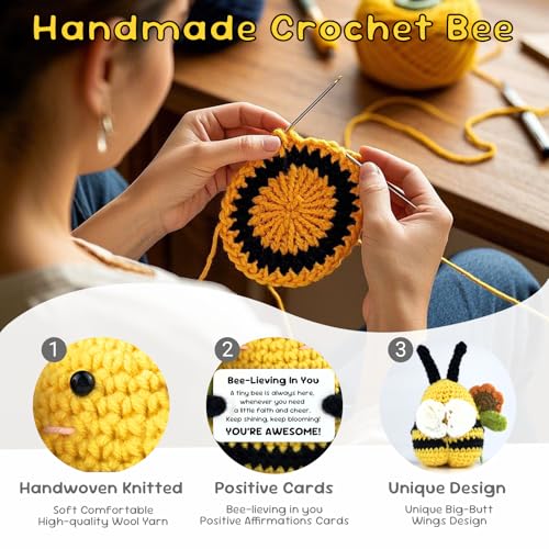 Emotional Support Crochet Bee Doll with Positive Encouragement Card