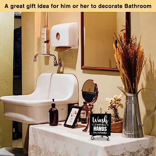 Wash Your Hands Bathroom Signs Decor, Bathroom Home Shelf Counter Decorations Items, Thanksgiving Christmas Birthday Gifts for Women Men Home Restroom Toilet Decor - A05