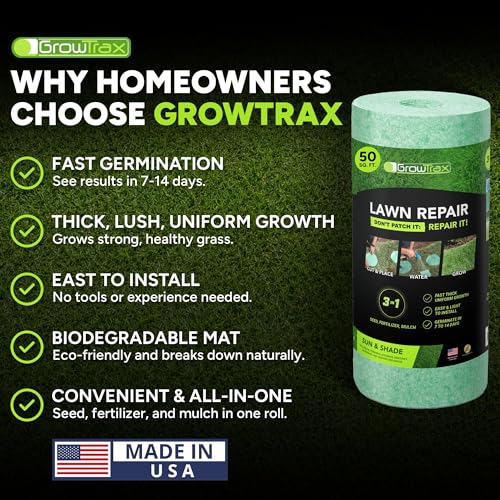 Biodegradable Grass Seed Mat Roll - 50 Sq Ft All-in-One Lawn Repair System