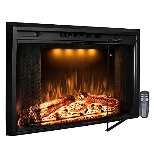 36 Inch Electric Fireplace Insert with Glass Doors and Crackling Sound