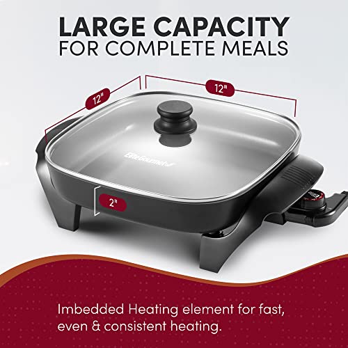 PFAS-Free Ceramic Non-Stick Electric Skillet, 12" x 12" Deep Pan (1200W)