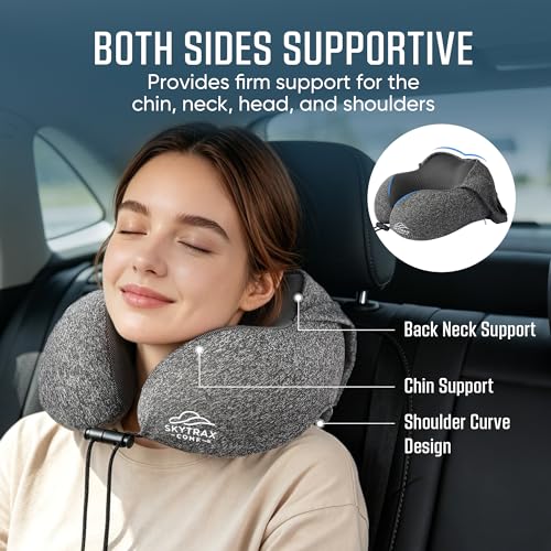 Travel Neck Pillow with Hood - Memory Foam for Airplane Sleep