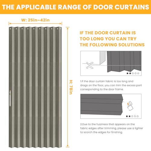 Blackout Magnetic Door Curtain - Folding Accordion Design, 42" W x 78" L, Grey