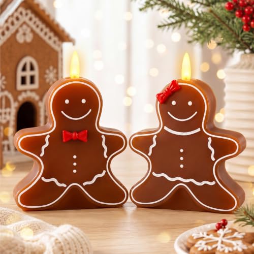 2 Pcs Christmas Gingerbread Flameless Candles Real Wax Holiday Decor