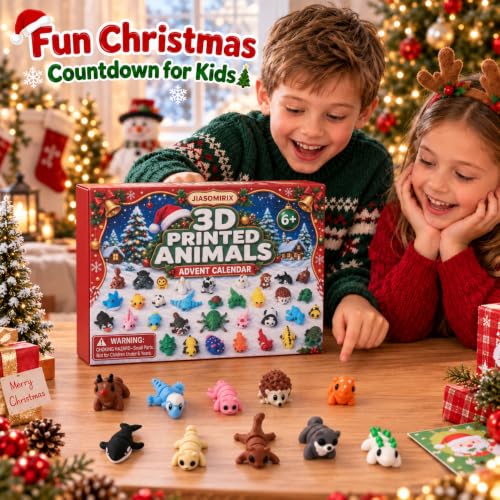 Christmas Advent Calendar with 100 3D Printed Animal Fidget Toys for Kids