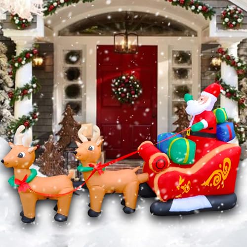 SEASONBLOW 8 Ft LED Inflatable Santa Reindeer Sleigh Yard Decoy Xmas Decoration