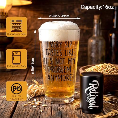 Funny 2026 Retirement Beer Glass with Bottle Opener - 20 Oz Gift for Men