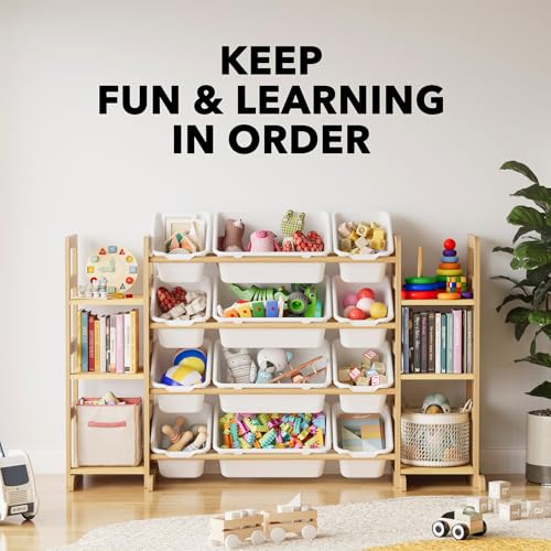 Kids Toy Storage Organizer Shelf with Bookshelf & 12 Bins, 52.3" W