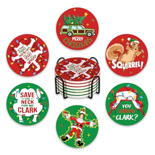 Christmas Vacation Drink Coasters Set of 6 with Holder - Classic Movie Design