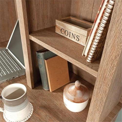 54-Inch Engineered Wood Office Hutch with Adjustable Shelves, Brushed Oak