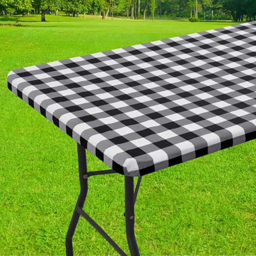 Fitted Vinyl Tablecloth 6 Foot - Flannel Backed Buffalo Plaid Table Cover