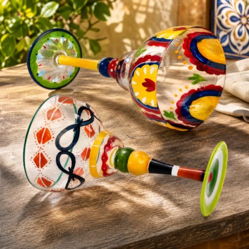 ZAVOOS Set of 2 Medium 10 Oz Margarita Glasses - Hand-Blown, Elegant Mexican Design