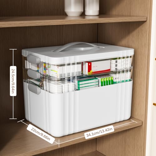 3-Tier Portable Medicine Organizer Box with Handle and Detachable Trays