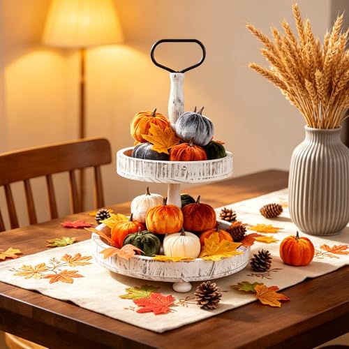 15PCS Velvet Fall Pumpkins for Autumn Thanksgiving Home Decor 3.14 Inch