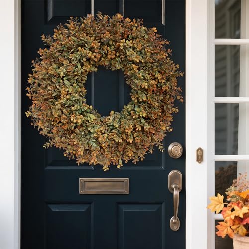 26-Inch Artificial Fall Boxwood Wreath for Front Door Autumn Home Decor