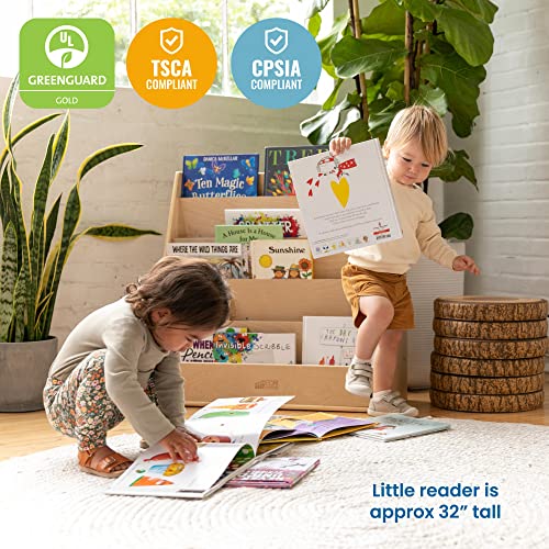 Double-Sided Wooden Book Display Shelf for Kids with Storage