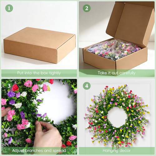 22-Inch Artificial Floral Wreath for Front Door - Colorful Spring Farmhouse