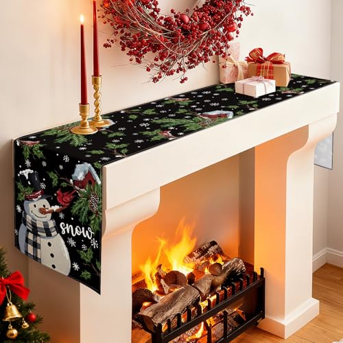 OTOSTAR Snowman Black Christmas Table Runner 13x36 Inch Holiday Decor