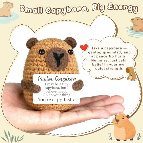 Mini Crochet Capybara Desk Buddy with Motivational Card - Stress Relief Gift