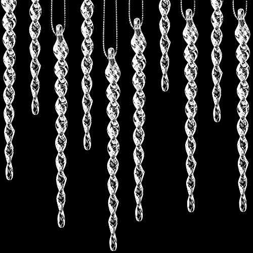 30 Pcs Christmas Plastic Icicle Twisted Plastic Icicle Ornaments Christmas Tree Hanging Decoration and Holiday Xmas Party Wedding Hanging(7.8 Inch,Clear)