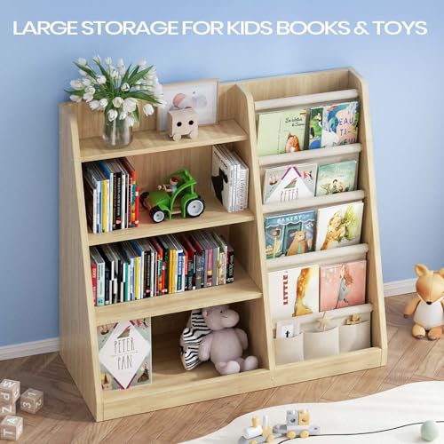 4-Tier Wooden Kids Bookshelf and Toy Storage Organizer for Playroom