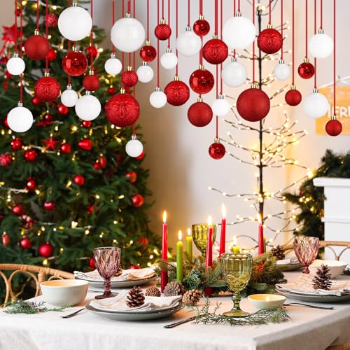 Relaxgiant 36 Pcs Christmas Ceiling Decorations - Red & White Ornaments Set