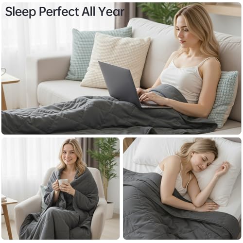 Breathable Cotton Weighted Blanket for Adults - 15 lbs Queen