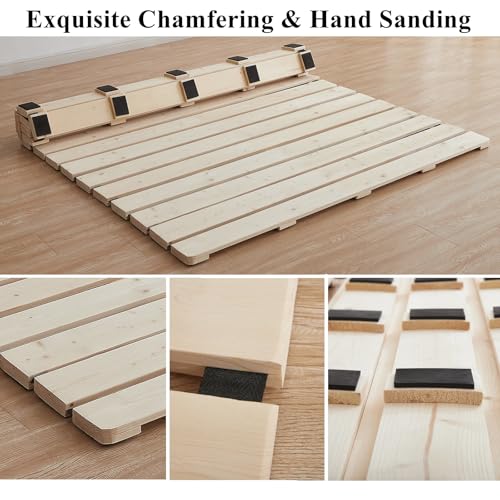Foldable Solid Wood Slat Bed Frame for Full Size Futon or Mattress
