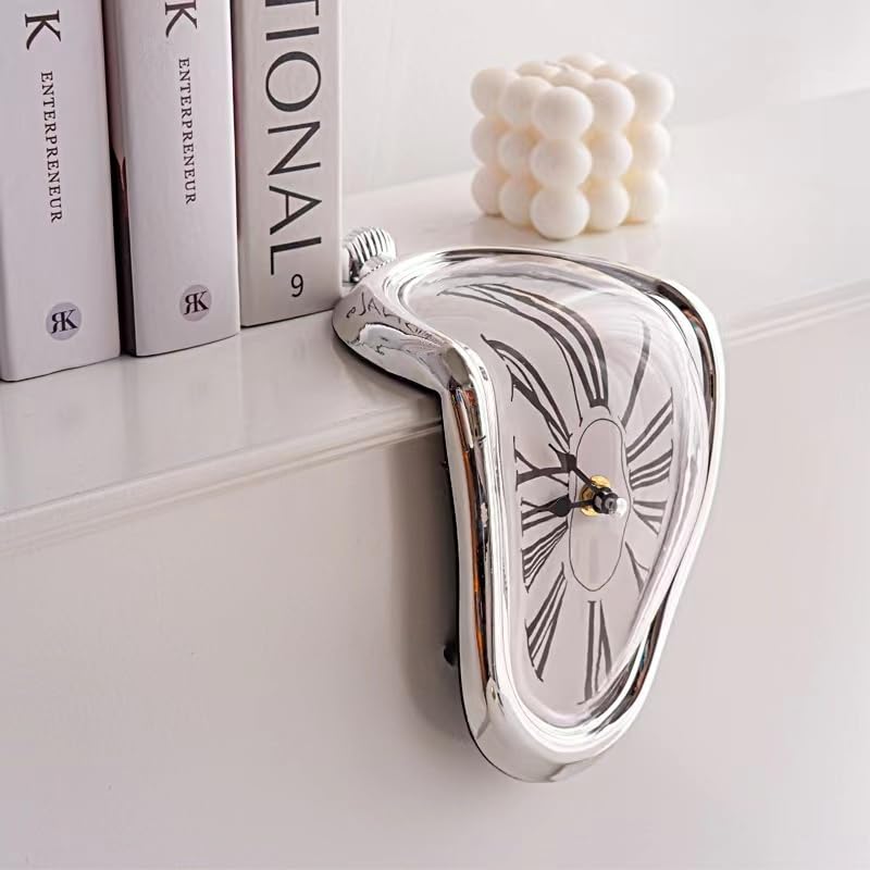 FAREVER Rome Silver Melting Clock Salvador Dali Surreal Desk Decor Gift