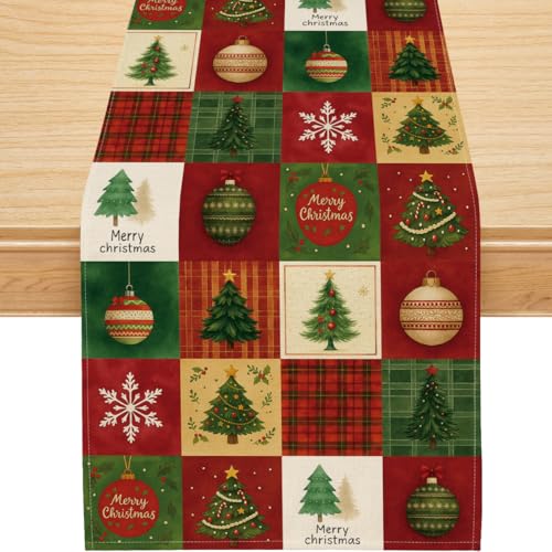 Siilues Christmas Table Runner 13x108 Inch with Xmas Trees & Snowflakes - Holiday Decor
