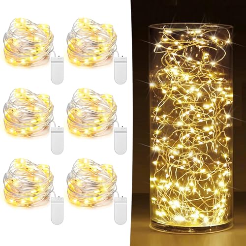 HOBAYS 6-Pack Battery Operated LED Fairy Lights 7ft Warm White
