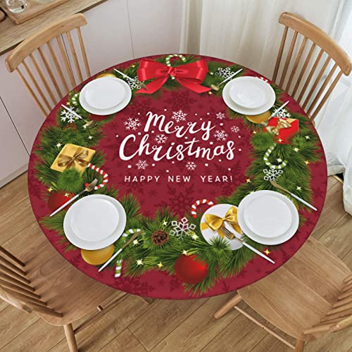 KUOAICY 44-Inch Waterproof Elastic Edge Round Fitted Tablecloth for Dining