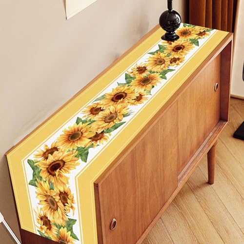 Drapeloft 13x72 Sunflower Table Runner Rustic Farmhouse Summer Boho Floral Watercolor