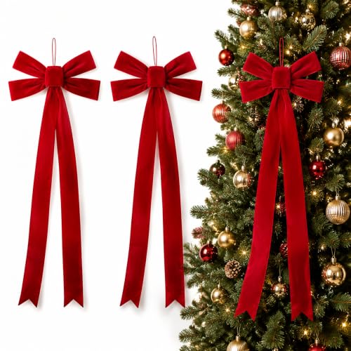 Large Velvet Christmas Bow Ornaments - 2 Pack, 30x75 Inch Holiday Decor