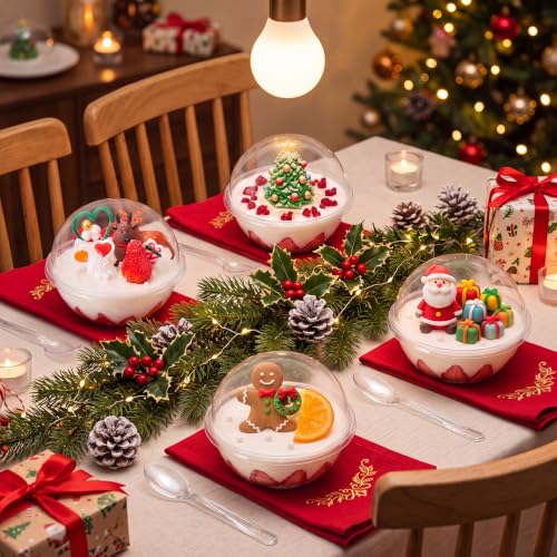 50 Pcs Clear Plastic Fillable Ornaments with Spoons - Spherical Cup Variant