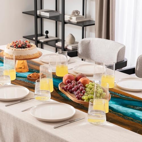 Forever Queen Teal Wood Grain Table Runner 13 x 72 Inch - Ocean Variation for Modern Farmhouse